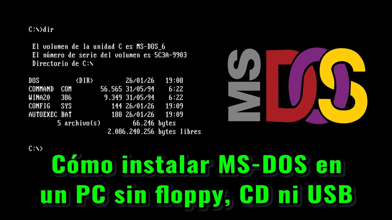 Cómo instalar MS-DOS 6.22 en un PC sin unidad floppy, CD-ROM ni USB, fácil y rápido.