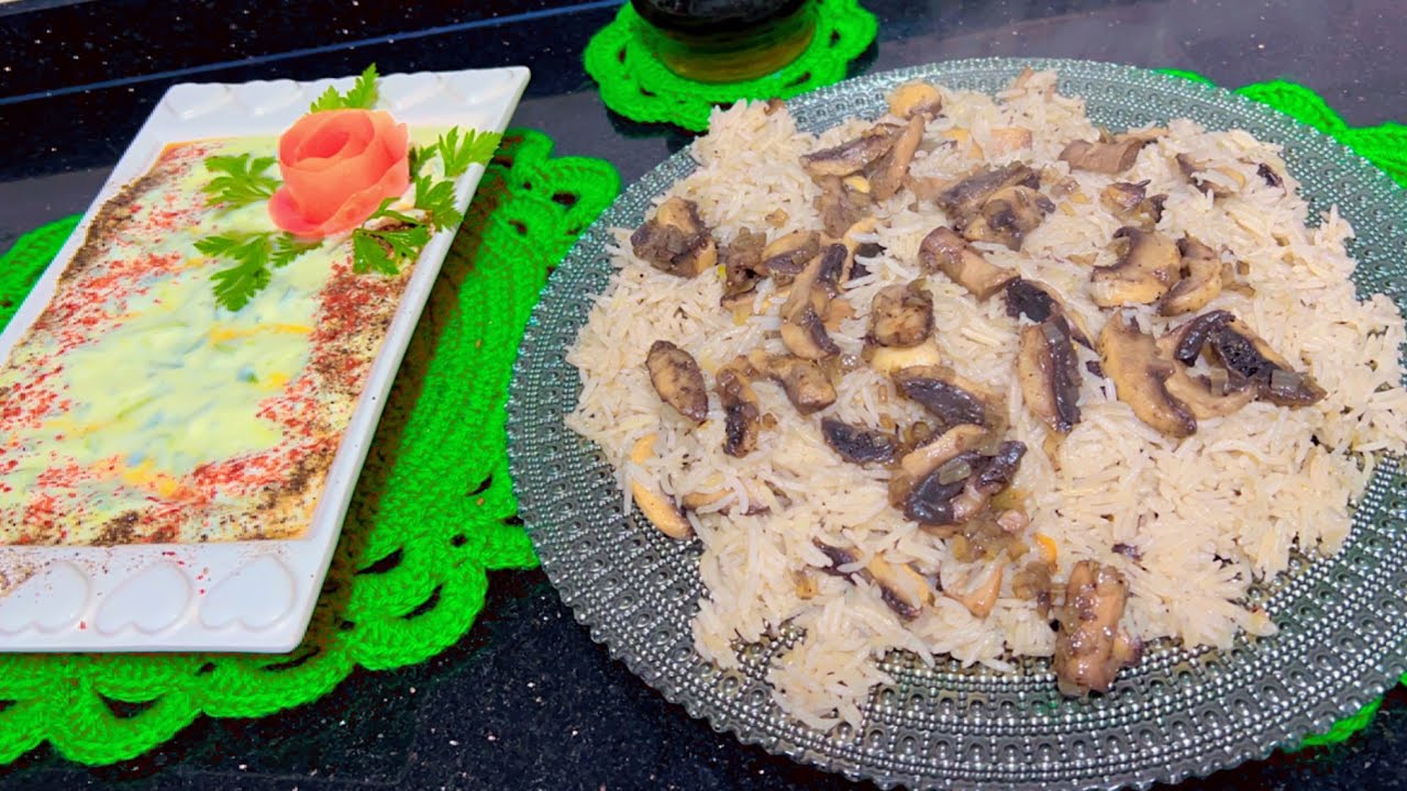 تمن بالفطر مع اطيب مقبلات وعليكم بالف عافيه