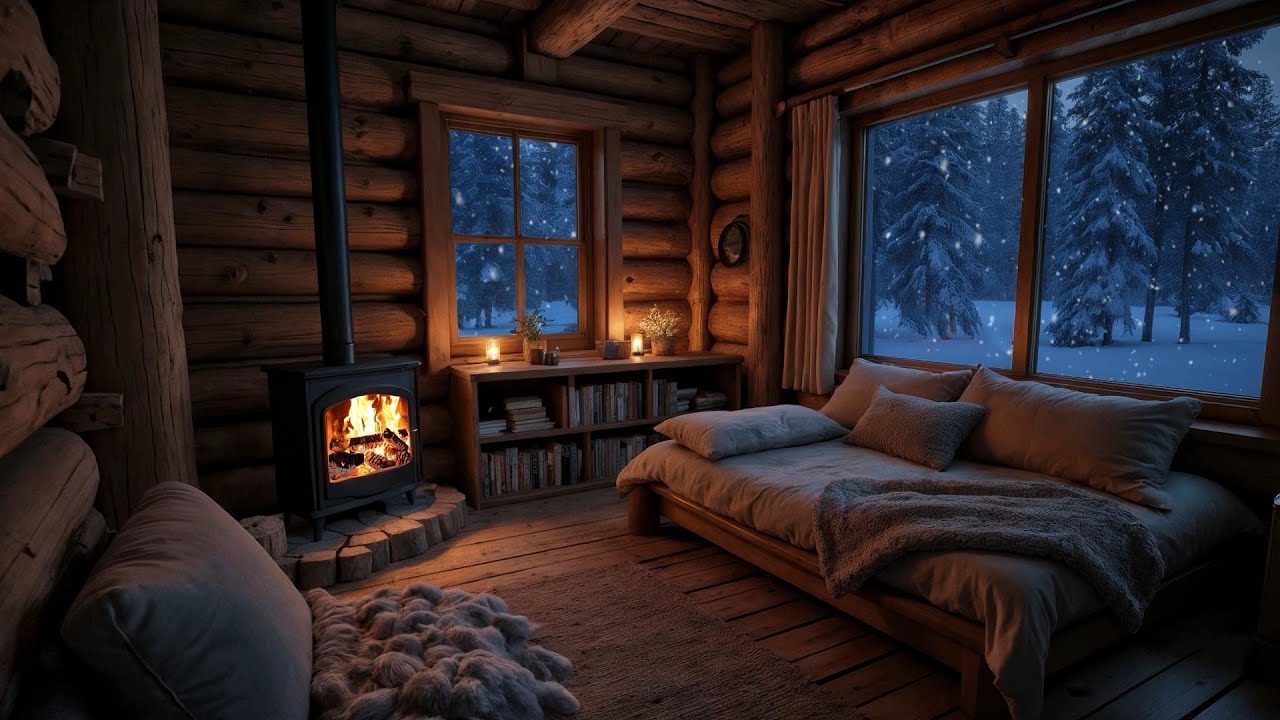Crackling Fire & Snowy Blizzard Sounds to Relax, Unwind & Sleep Deeply