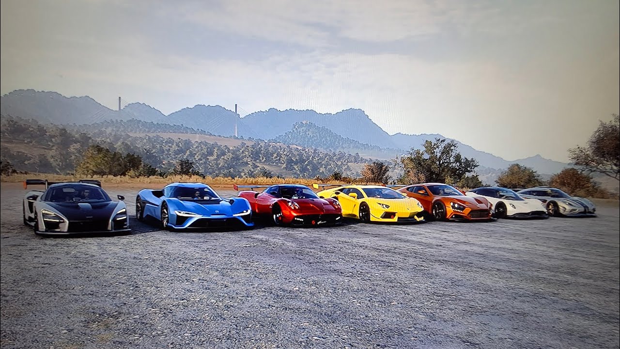 FH5 drag race McLaren Senna Vs NIO EP9 Vs Huayra Vs Aventador LP vs Zenvo ST1 Vs Valhalla Vs ONE:1