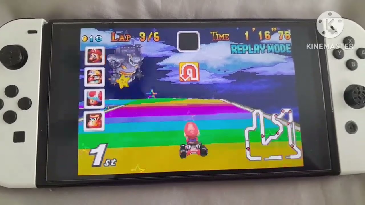 Mario Kart Super Circuit 50cc Rainbow Road Mario 5 Laps Replay Mode