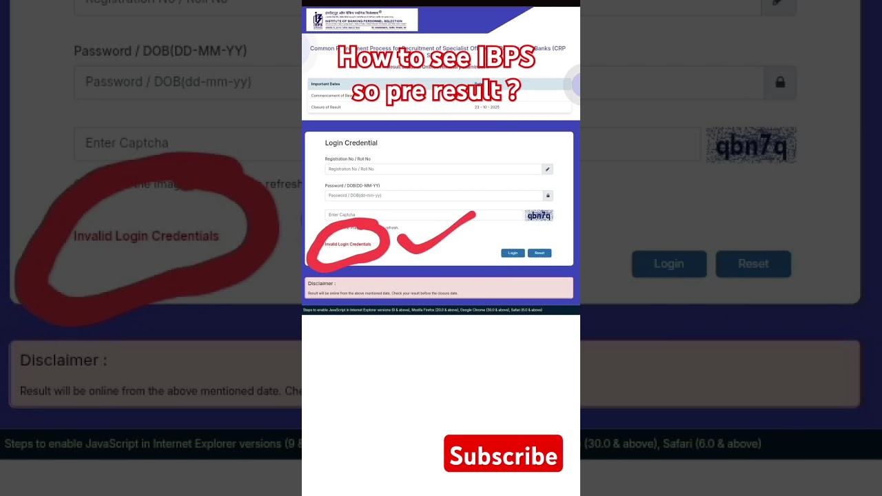 IBPS so pre result showing invalid login credentials? #bank #shortsviral #ibps