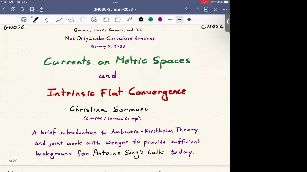 Christina Sormani - Currents on metric spaces and intrinsic flat convergence