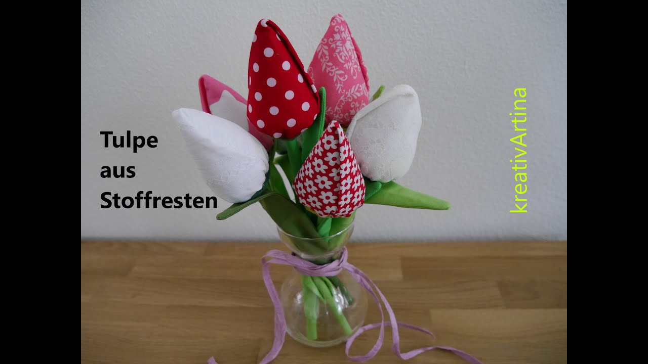 Tulpe aus Stoffresten eine nette Idee für den Frühlingstisch