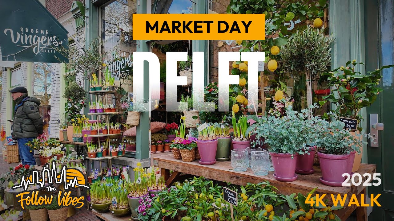 🌷 Delft Market Day Vibes 2025 | 4K Walk Through Dutch Streets & Local Traditions (ASMR Sounds)