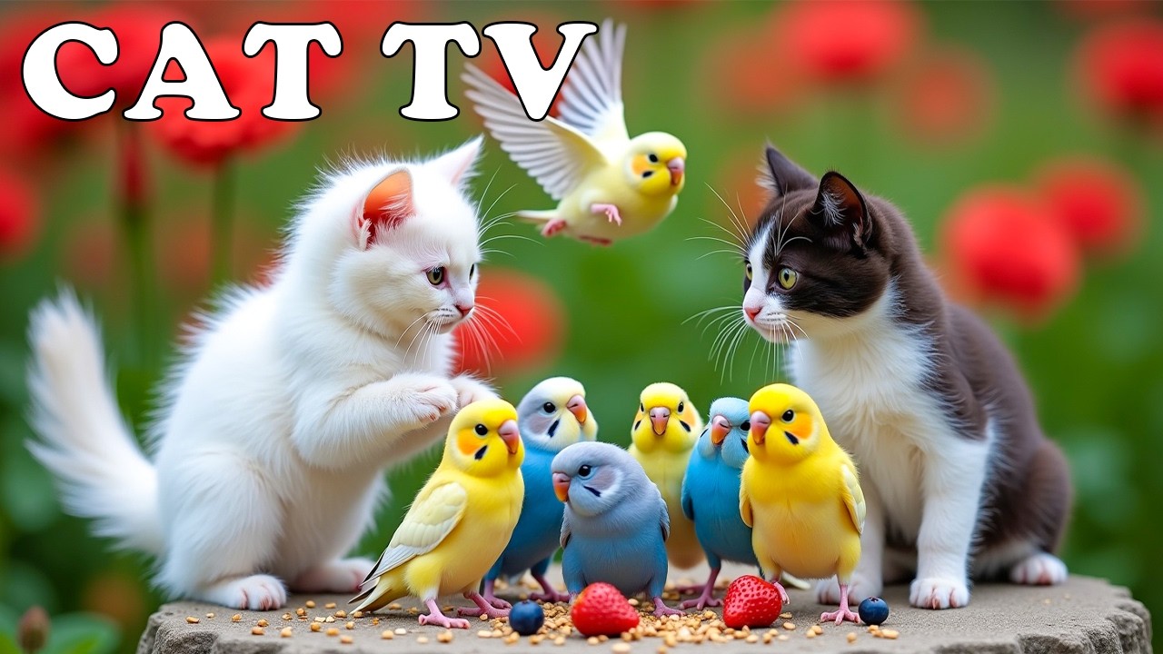 Nature Adventure 🍂 4K CAT TV😸 Little Birds Enjoy Lunch Near A Pond 🦜🥜 3 Hours Of Relaxing TV FOR CAT