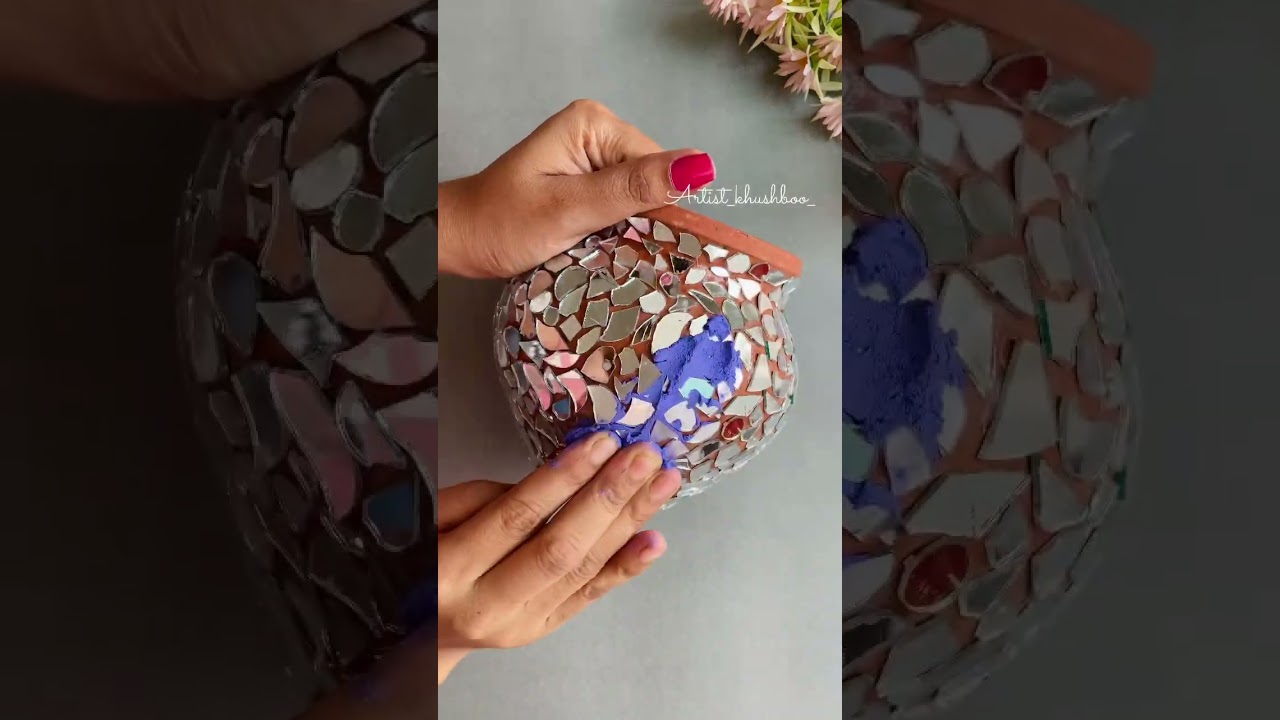 Mirror mosaic art/ DIY clay pot #youtubeshorts #shorts #diy #pot #flowerpotpainting