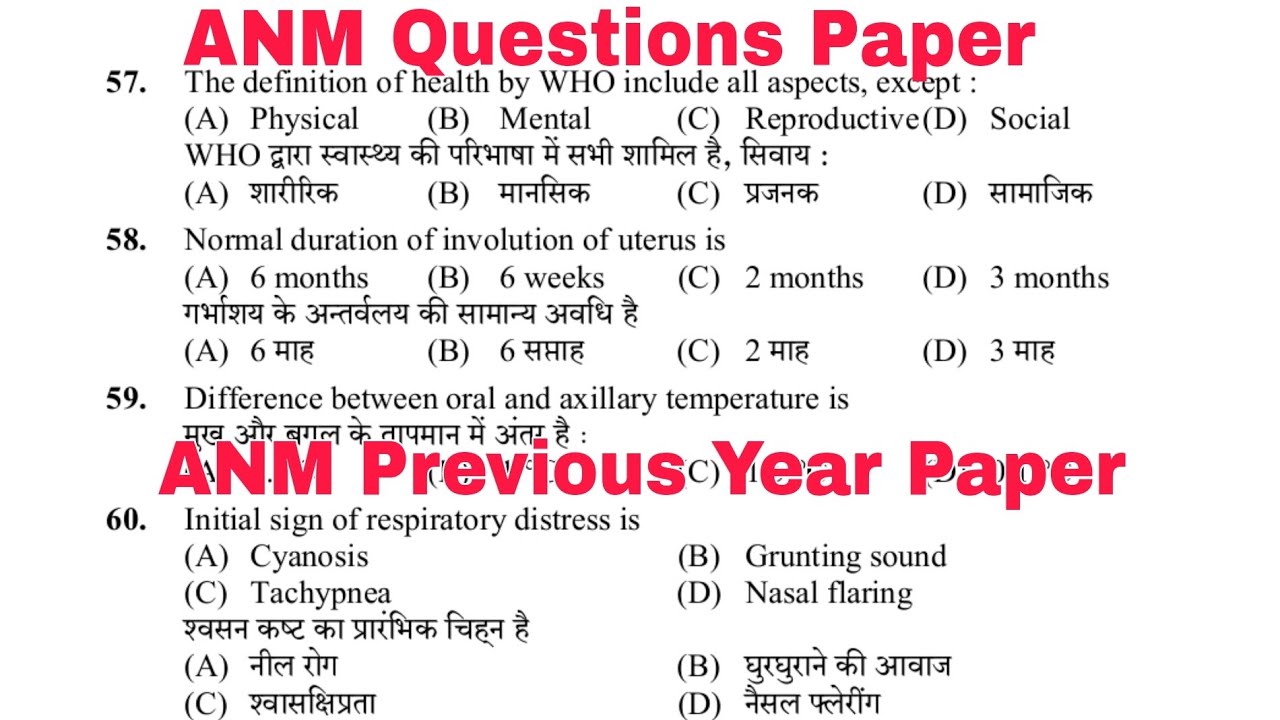 ANM Question Paper in Hindi, ANM Exam Previous Year Paper, ANM Paper by GS India Classes