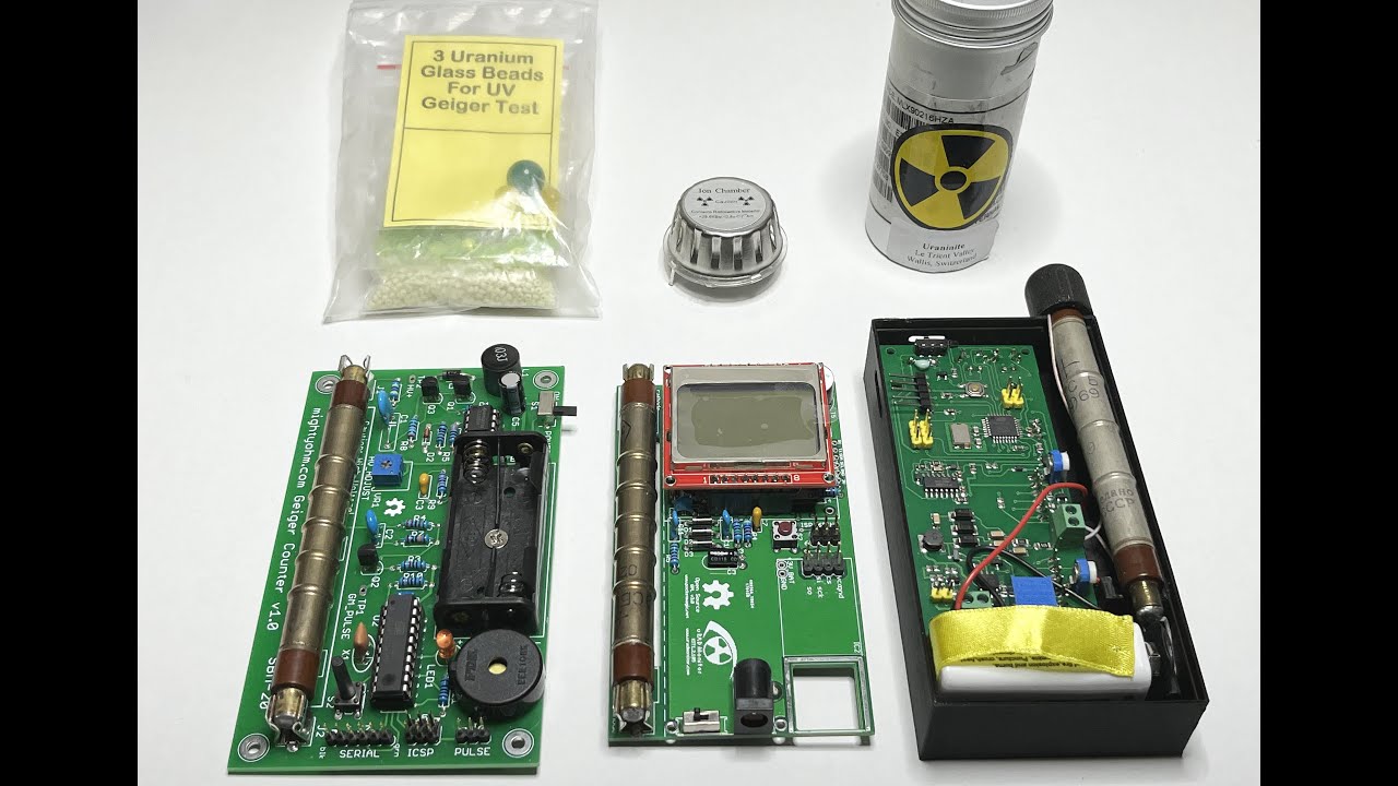 Geiger Counter Kits, Build Details, Test with Uranium Glass, Uraninite and Americium 241