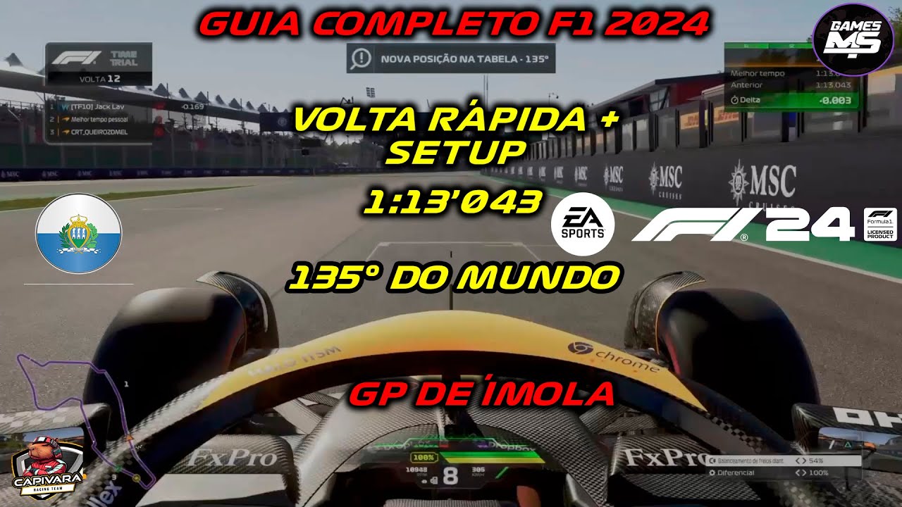 F1 2024 GUIA COMPLETO GP DE IMOLA | HOTLAP + SETUP PARA CORRIDA | 1:13'043