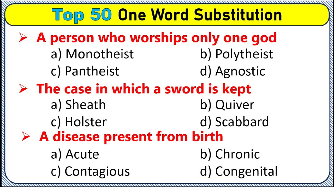 Top 50 One Word Substitution | English Grammar | English grammar question answer | English Language