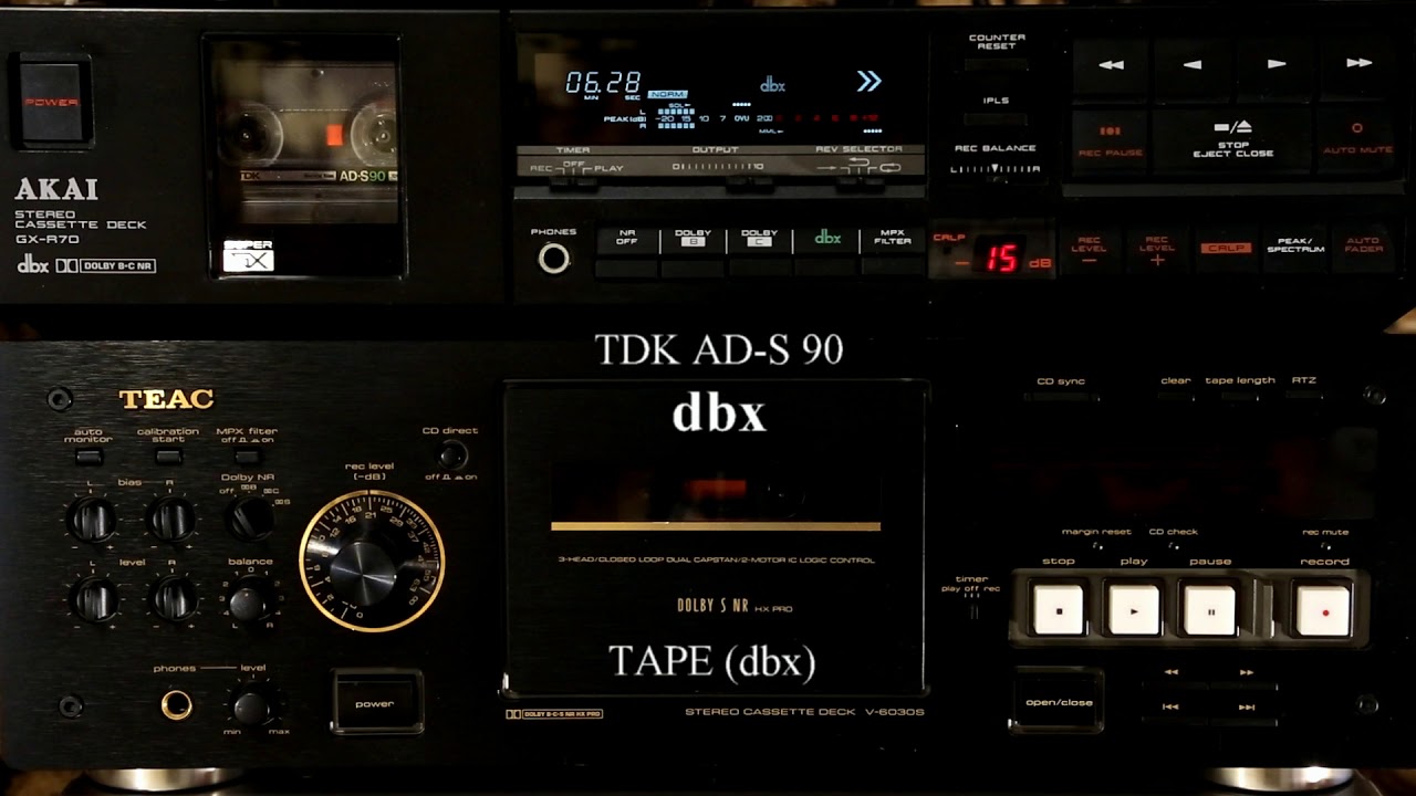 Работа системы шумопонижения dbx на деке AKAI GX-R70 с кассетой TDK AD-S / dbx on AKAI GX-R70