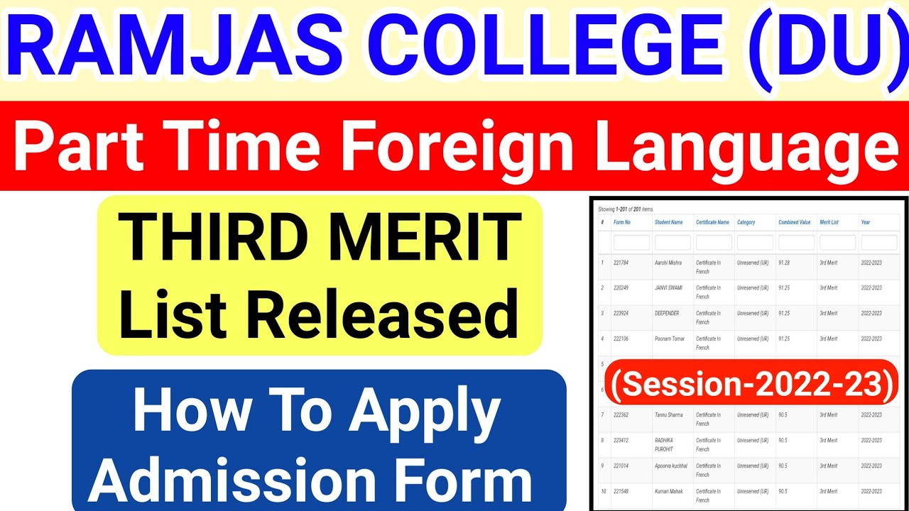 Ramjas College Foreign Language Admission Third Merit List Released 2022-23 | Delhi university