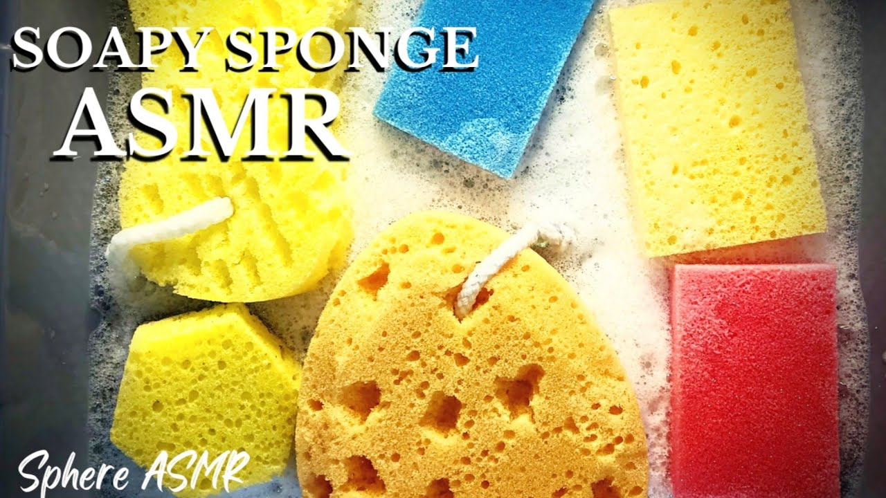 ASMR Soapy Sponge Squeezing , Scratching ,  Ripping, Rubbing and Rinsing - Satisfying
