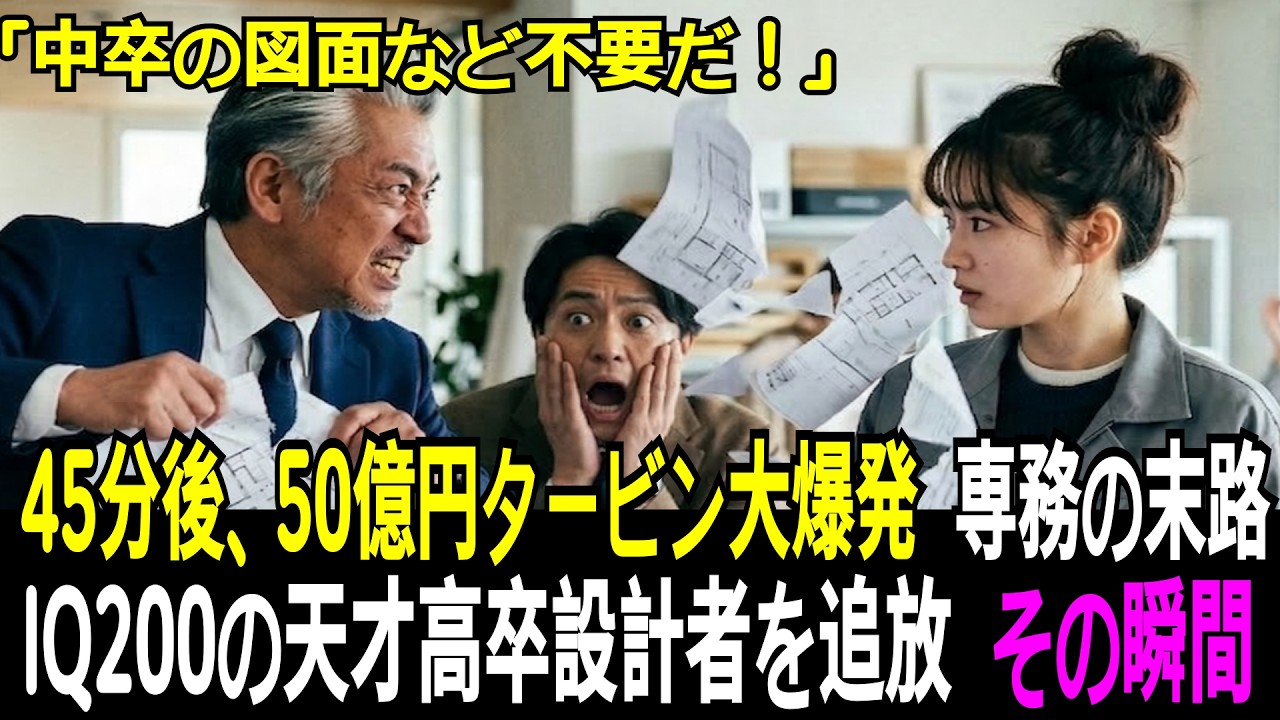 「中卒の設計図などゴミだ！」IQ200の天才設計者を水浸しにして追放した悪徳専務。1か月後、50億円タービン大爆発の危機に全社員が絶望→逃げた天才を土下座で連れ戻す末路【感動する話】  【朗読】