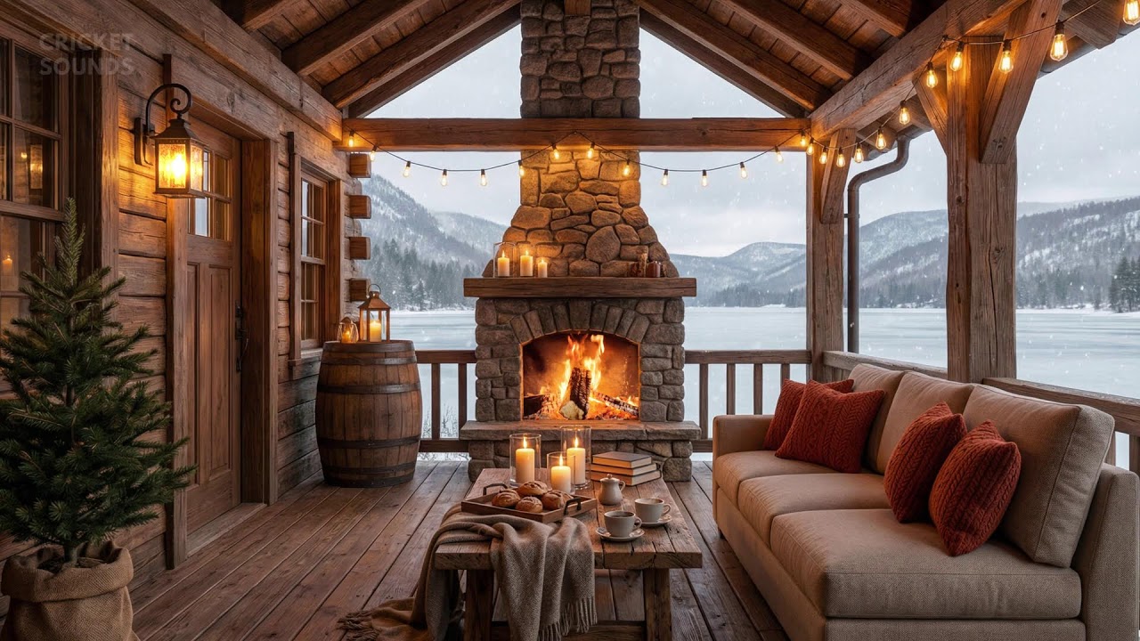 Snowy Cabin Bliss ❄️ Soft Jazz Piano & Fireplace Ambience for Focus and Deep Sleep