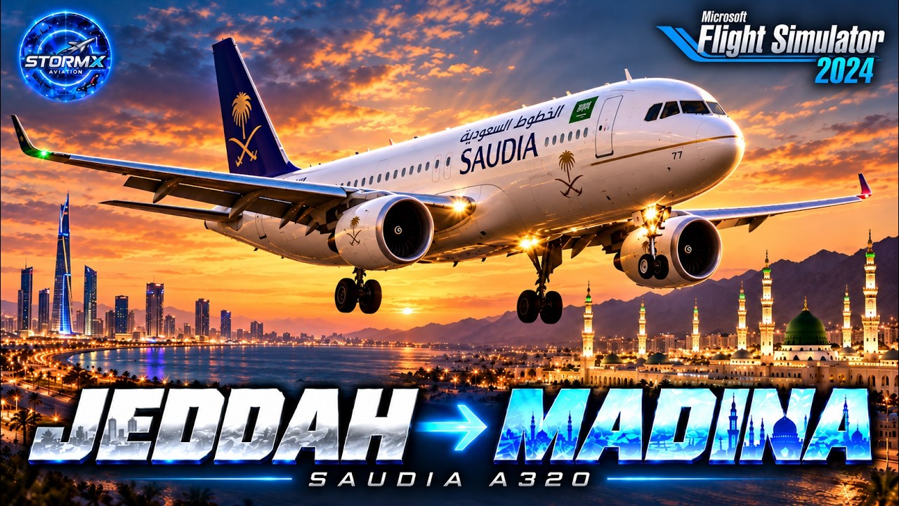 MSFS 2024 LIVE | Saudia Airbus A320 Jeddah to Madinah | Full Flight & ILS Landing