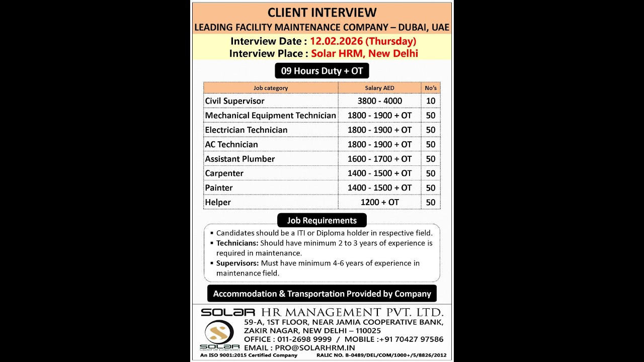 Gulf Jobs 2026 | Dubai Facility Maintenance Company Interview | High Salary + OT