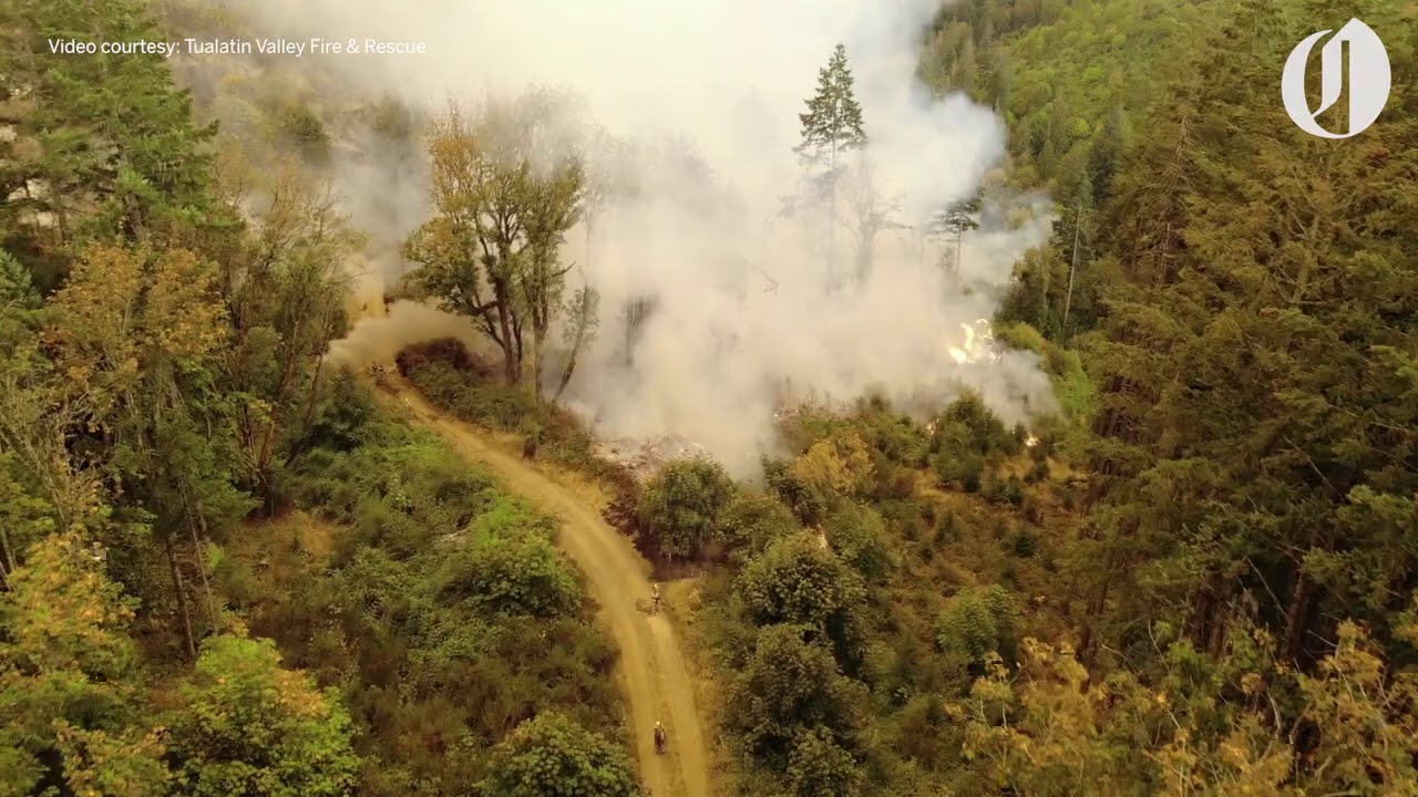 Aerial view of Oregon's Chehalem Mountain-Bald Peak wildfire in Washington County