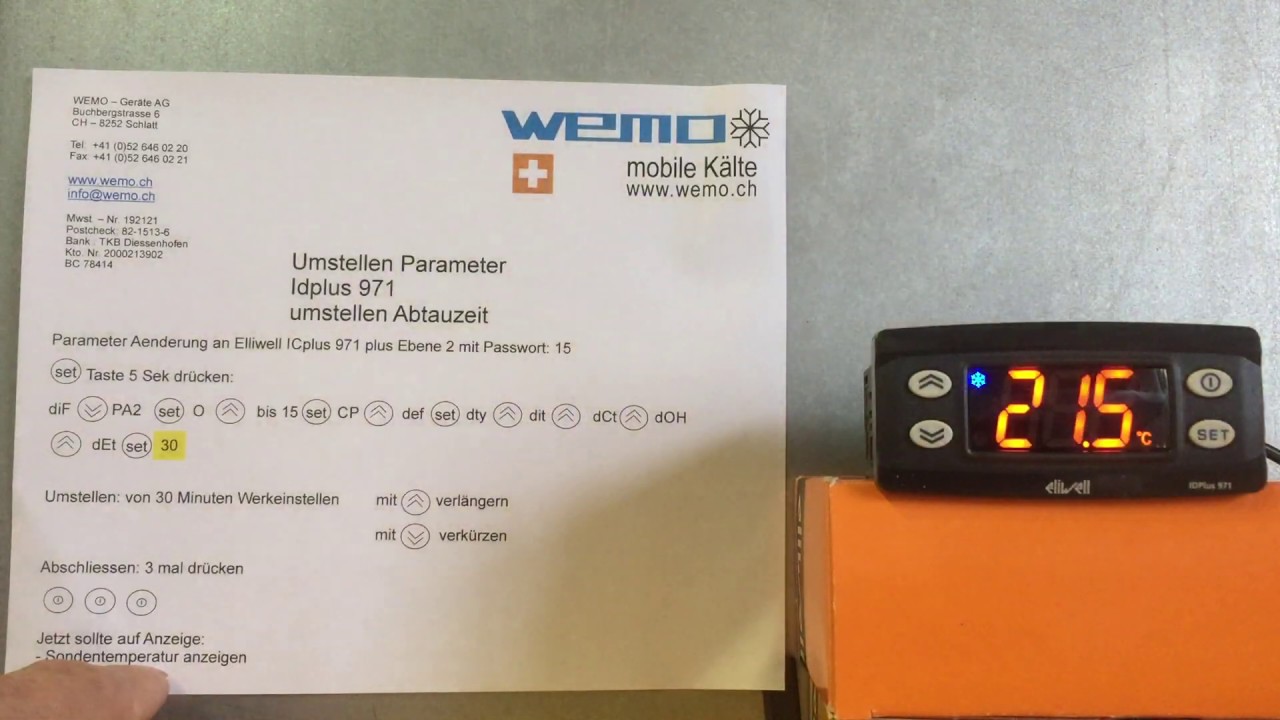 Eliwell IDplus 971 Umstellen Abtauzeit transCooler wemo