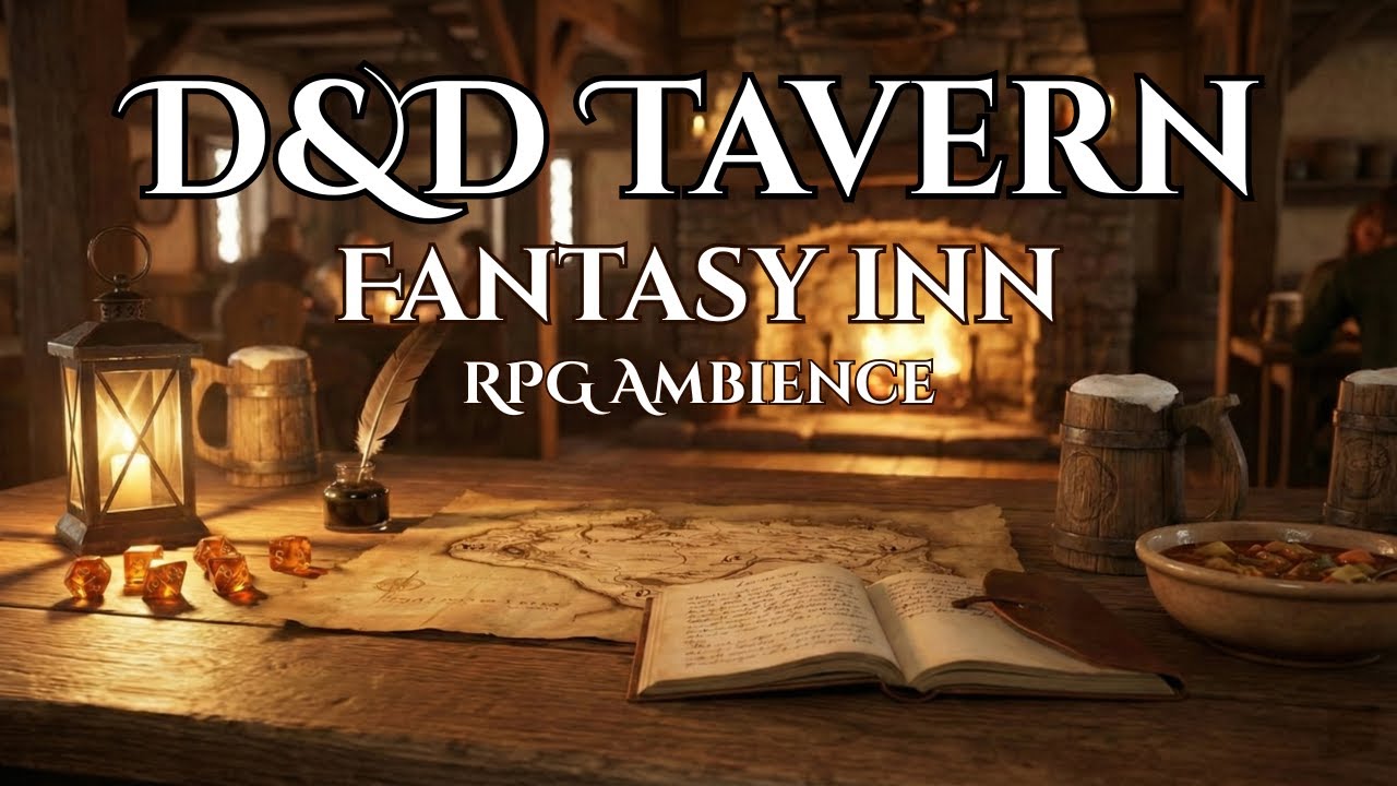 Medieval Fantasy Tavern Ambience | D&D , Board Games & Reading Music (Fireplace & Lute) | Cozy