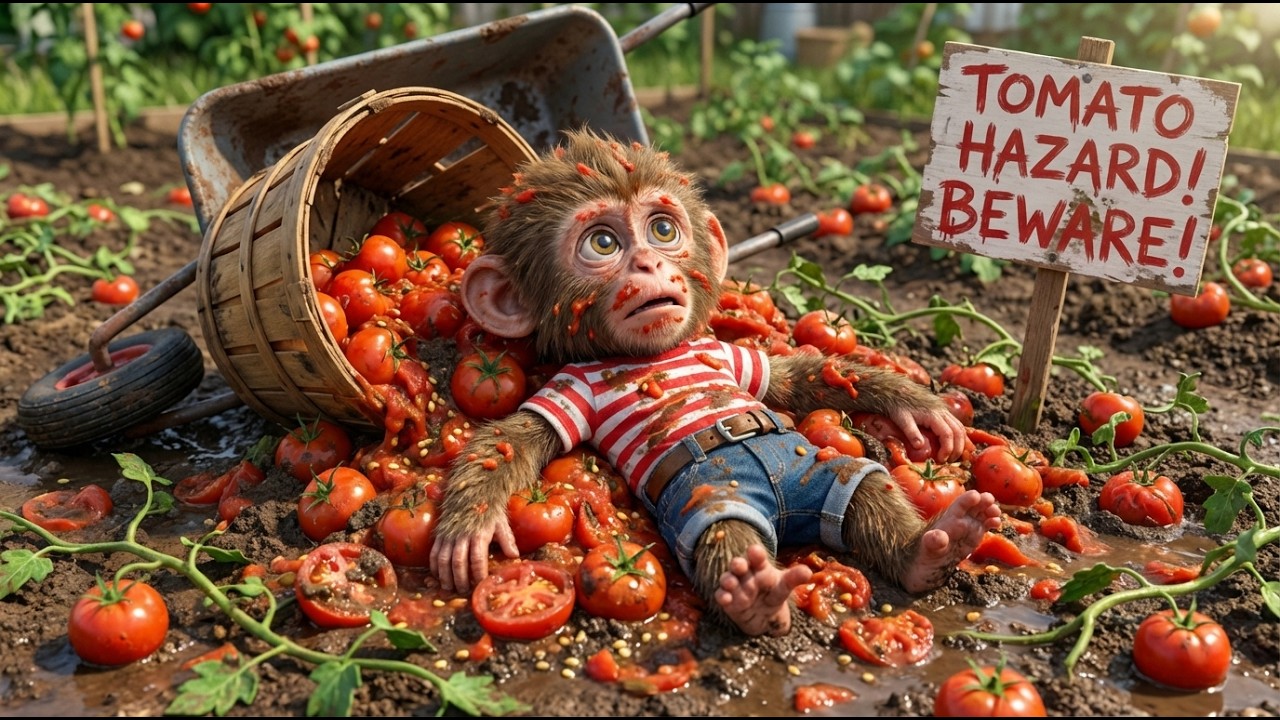 🐒 Lulu the monkey's tomato harvest turned into a complete mess! 🍅⚠️💥