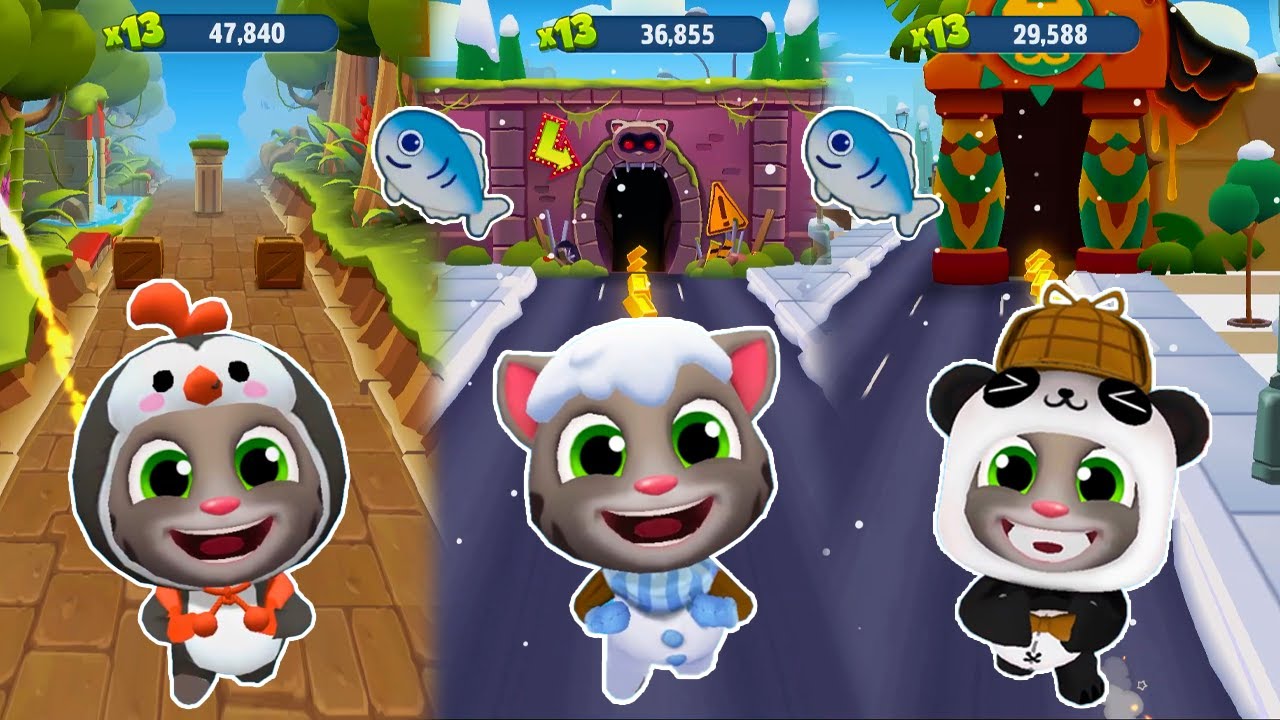 Talking Tom Gold Run Polar Adventure 🚲🛹 Snowman vs Pandaa vs Smart Penguin Tom