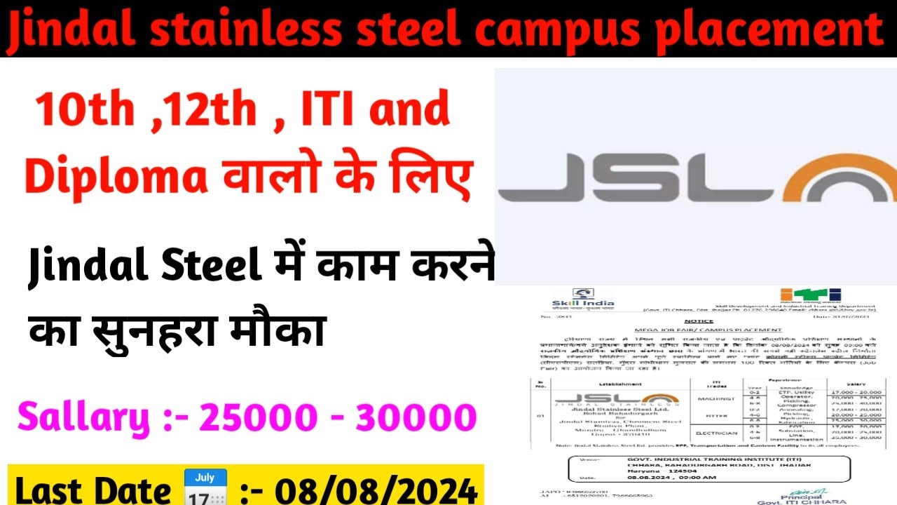 Jindal Steel Campus Placement 2024 |  Campus Placement 2024| ITI campus placement |#anilsiriti
