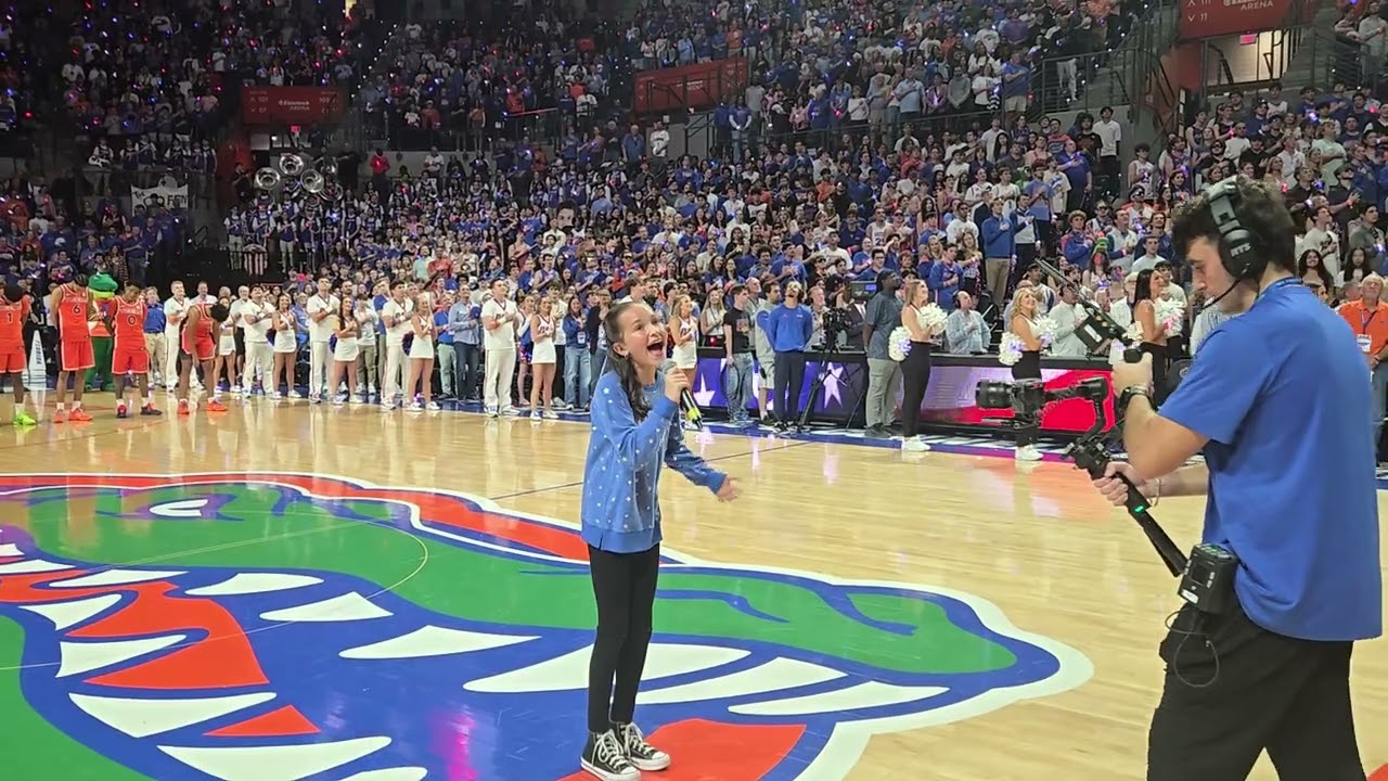 11 yr old Cheyenne Morris singing the National Anthem before the Florida Gator Men's basketball game