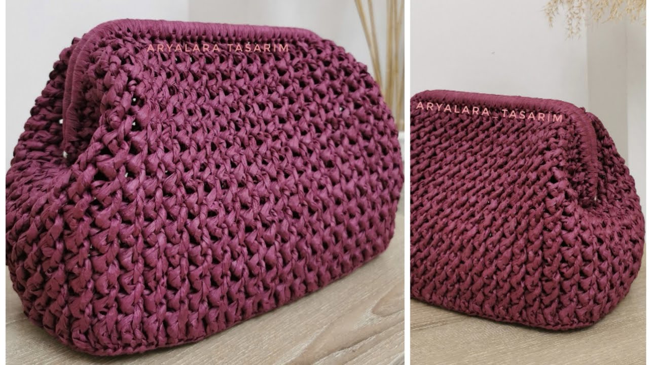 Aryalara Tasarım İmzalı Vişne Rengi Burgu Model Burslu Çanta Yapımı #crochetbag #bag #bursluçanta
