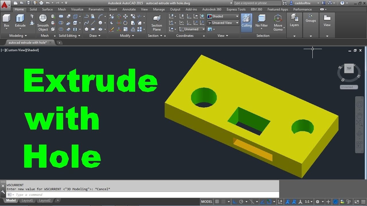 AutoCAD Выдавливание с отверстием | AutoCAD Вытягивание отверстия | AutoCAD 3D Изменить плоскость