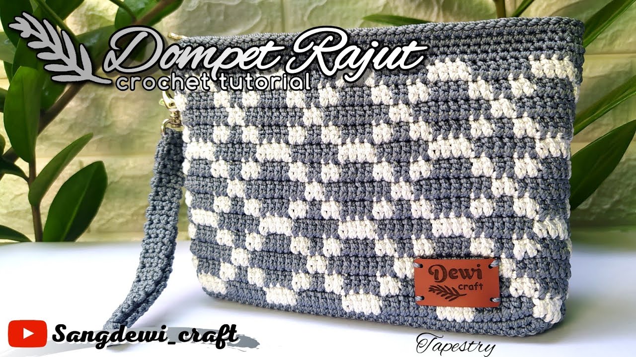 CARA MUDAH MEMBUAT DOMPET RAJUT UNTUK PEMULA - TAPESTRY CROCHET - ಹೆಣಿಗೆ ಕೈಚೀಲ Sangdewi_craft