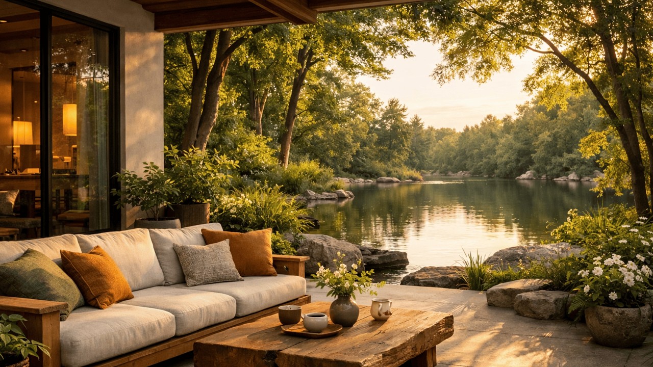 Lakeside Open-Air Jazz Escape ☕ Soft Outdoor Café Atmosphere for Focus, Study & Ease