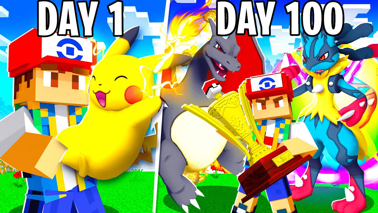 I Spent 100 DAYS as ASH KETCHUM in PIXELMON! (Pokémon in Minecraft)