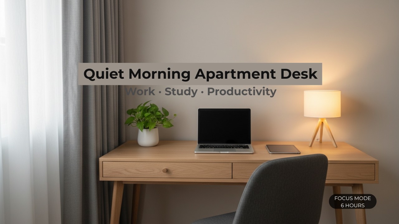 Quiet Morning Apartment Desk | Soft Focus Work Ambience | 6 Hours