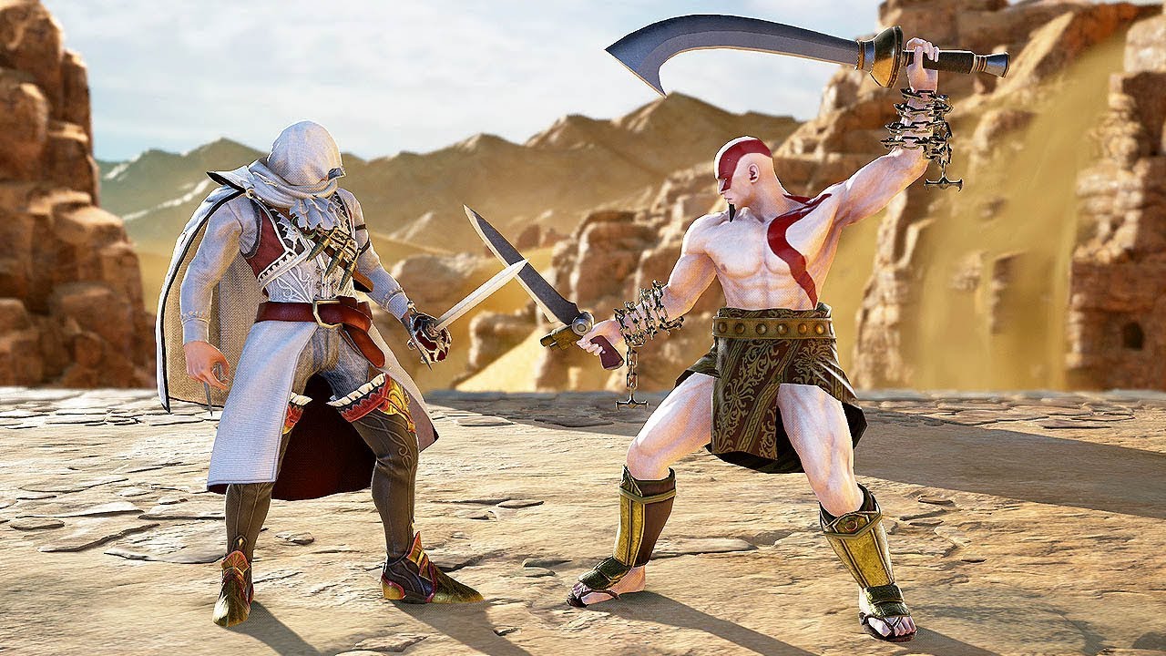 SOUL CALIBUR 6 - EZIO vs KRATOS Gameplay (Custom Characters) @ 1440p (60ᶠᵖˢ) HD ✔