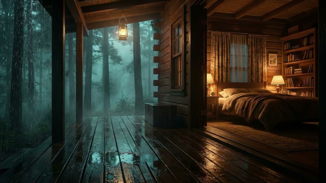 Cozy Cabin in Forest Rain 🌲🌧️ | Light Thunder in the Distance ⛈️ | Sleep Deeply