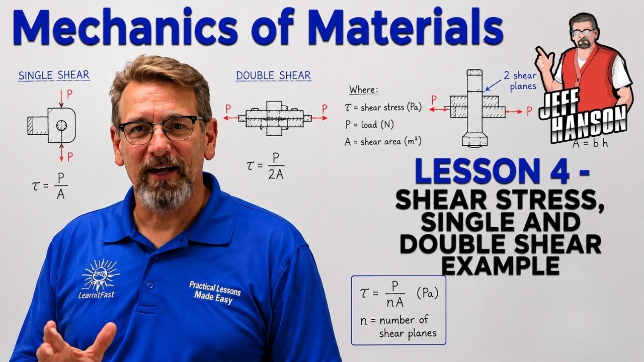Mechanics of Materials: Lesson 4 - Shear Stress, Single and Double Shear Example