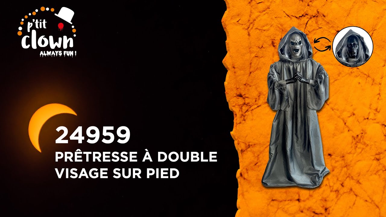 24959 - Prêtresse à double visage sur pied animé, sonore, lumineux - 165 cm