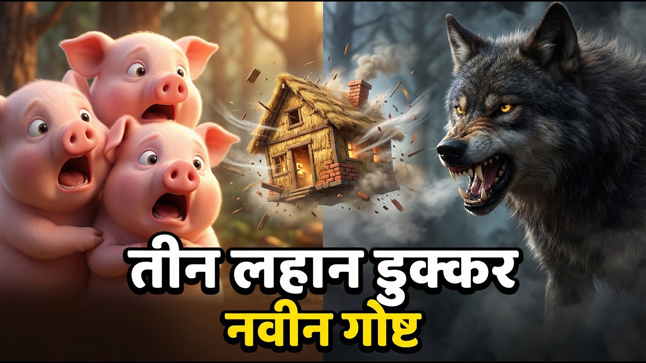 Three Little Pigs | Wolf Stories | लहान मुलांसाठी नवीन कथा | Marathi Goshti