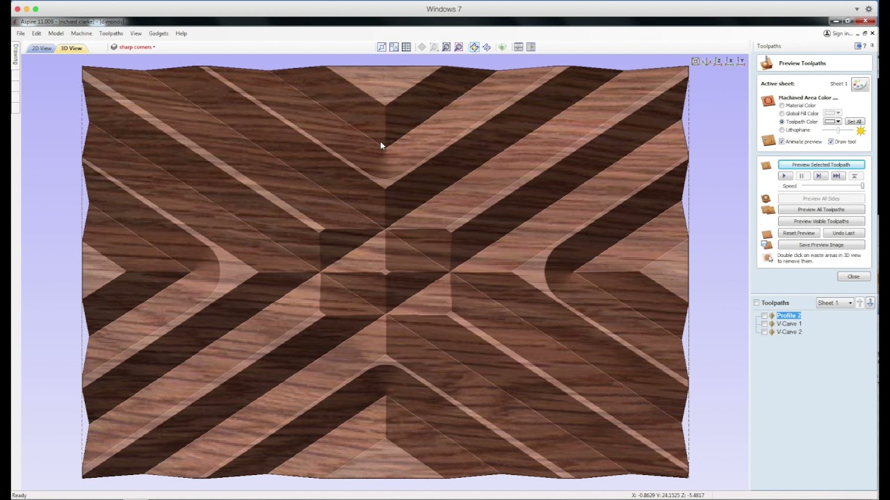 Vectric Aspire modeling a diamond pattern