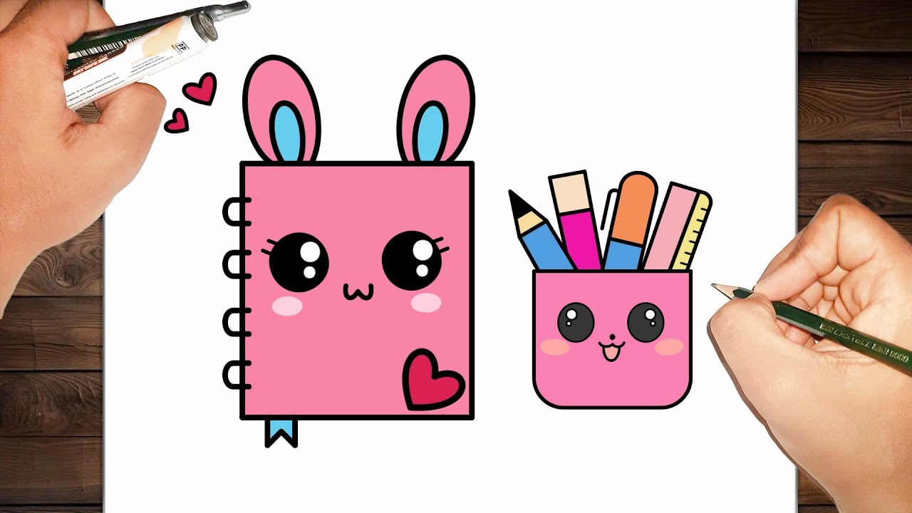 رسم نوتة كيوت و مقلمة أدوات مدرسية | تعليم رسم هل خطوة بخطوة | Cute Notebook & Pencil Case Drawing