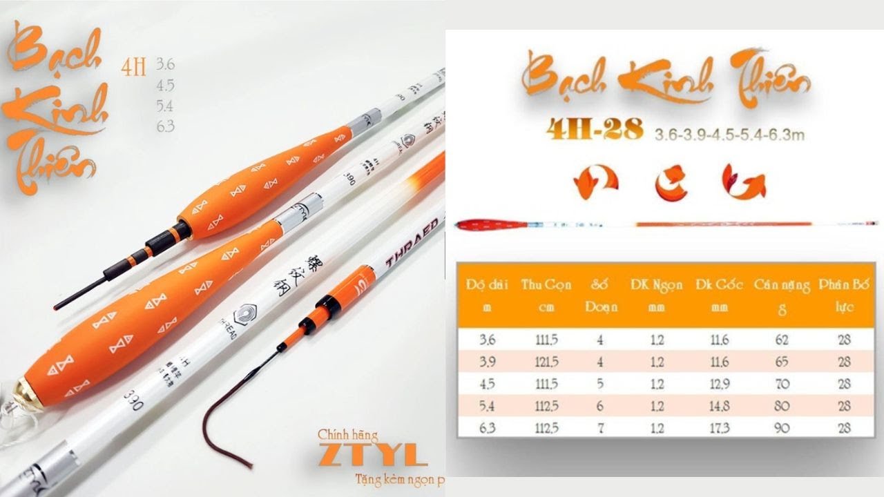 [120K]  CẦN CÂU TAY  BẠCH KINH THIÊN 4H TẶNG KÈM NGỌN PHỤ ( NGỌN ĐẶC ) GIÁ SIÊU RẺ