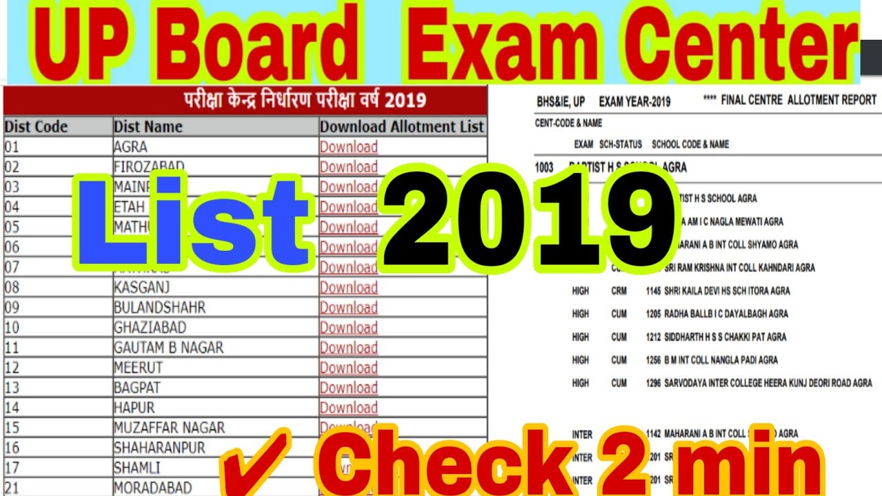 यूपी बोर्ड एग्जाम सेंटर लिस्ट 2019 !! Up board exam Center list 2019 Allahabad