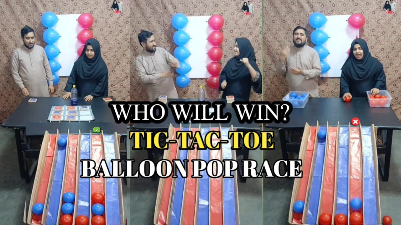 TIC TAC TOE Drop 🎯!! Flip the bottle tic tac toe pop the balloons!! Who will win🤔 Match the Balls?