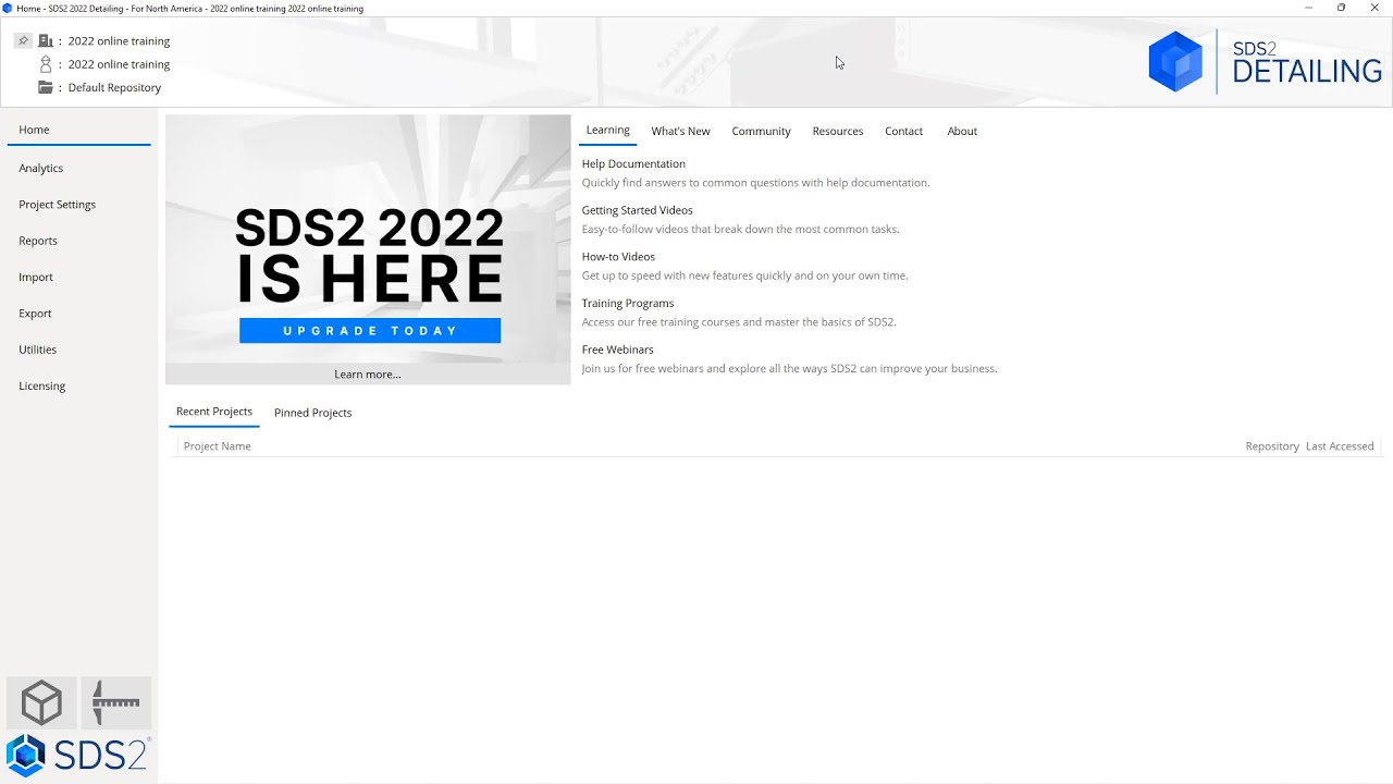 Начало работы с SDS2 2022: главный экран