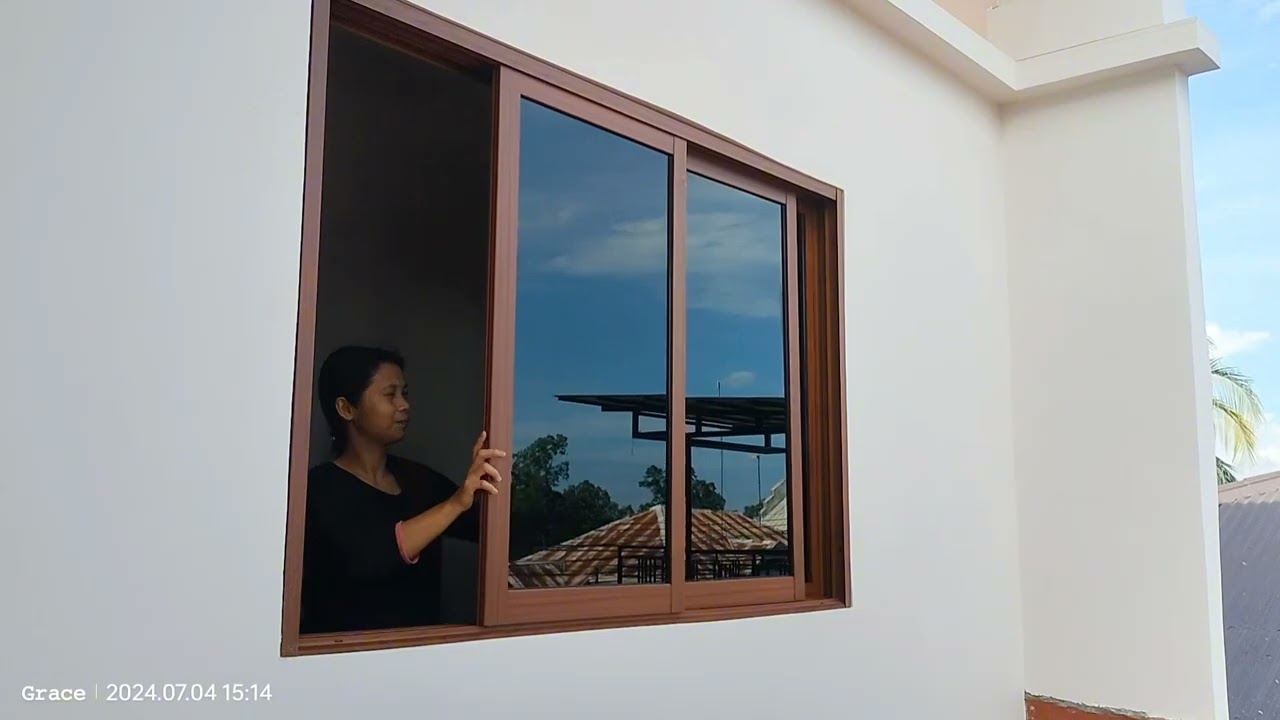 installation of sliding window aluwood 3panel #trending #viralvideo