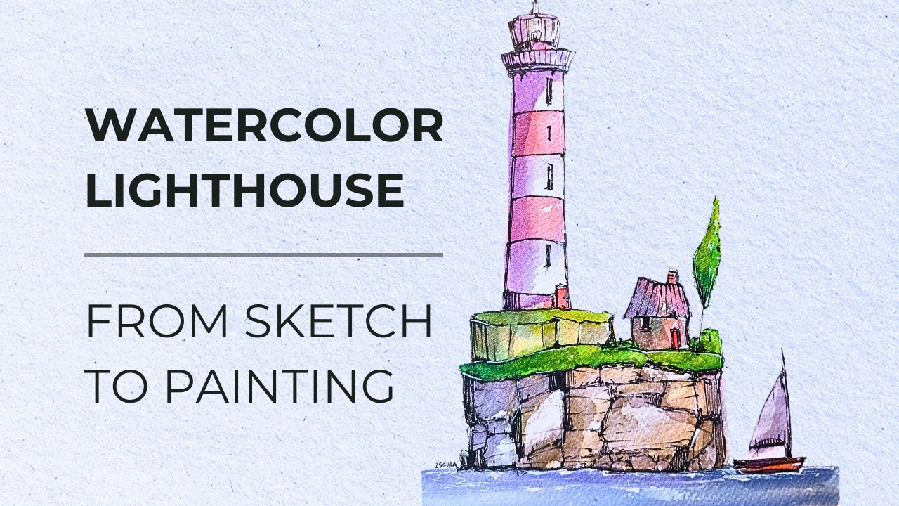 Lighthouse Painting with Watercolor - Easy painting Ideas🖋️🎨