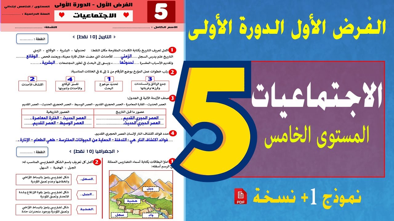 فرض الأول دورة الاولى ❤️ مادة الاجتماعيات ❤️ المستوى الخامس ابتدائي النموذج 1 💥 2025
