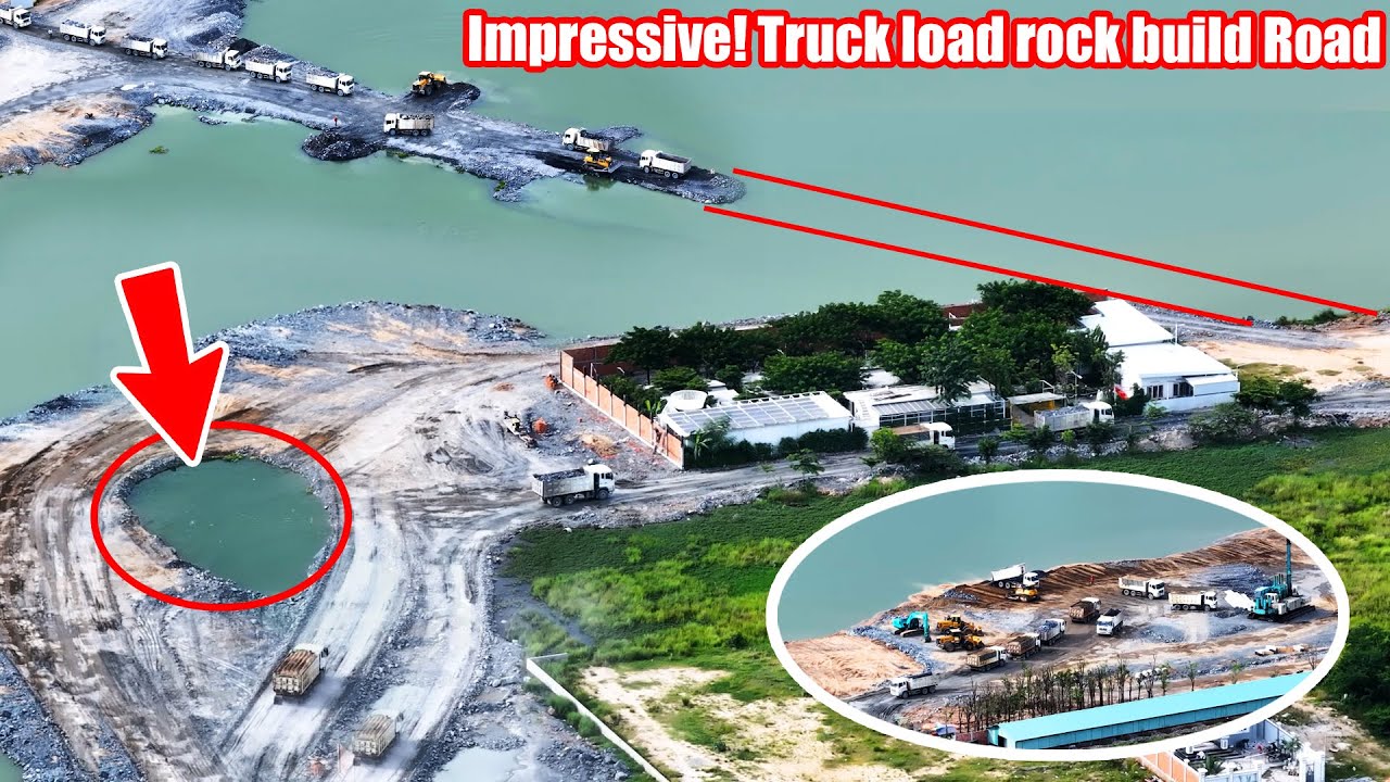 Part 297| Impressive project bulldozer Push ston & Dump Truck load rock Linking Othe side of Lake